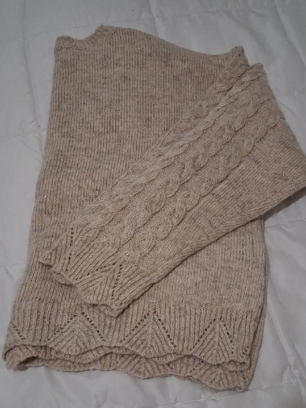 NWT Womans Cable Knit Crewneck Sweater in Beige - XX-Large - Picture 9 of 9